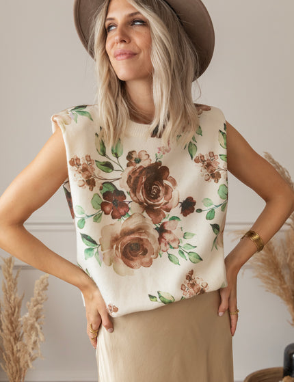 Falling For Flowers Beige/Rusty - Sleeveless Trui