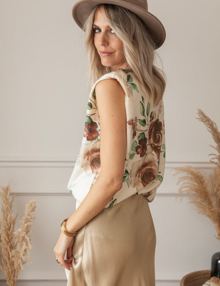 Falling For Flowers Beige/Rusty - Sleeveless Trui