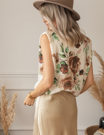 Falling For Flowers Beige/Rusty - Sleeveless Sweater