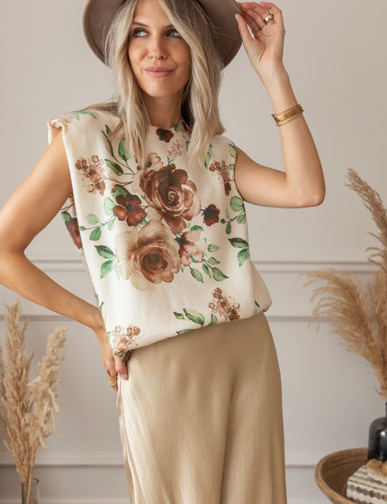 Falling For Flowers Beige/Rusty - Sleeveless Trui