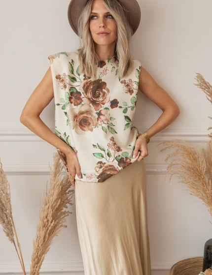 Falling For Flowers Beige/Rusty - Sleeveless Sweater