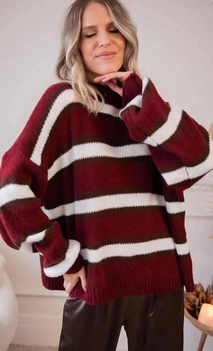 Pullover - Wrapped In Stripes - Bordeaux