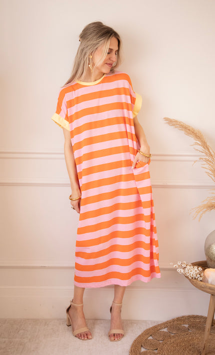 Maxikleid - Stripe Me Happy - Orange/Babyrosa