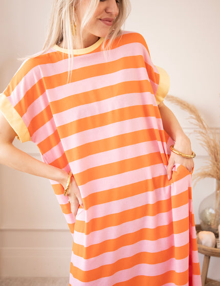 Maxikleid - Stripe Me Happy - Orange/Babyrosa