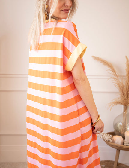 Maxikleid - Stripe Me Happy - Orange/Babyrosa
