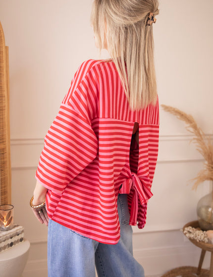 Sadie Stripe Bow Pink/Red - T-Shirt