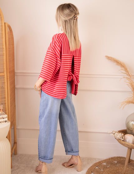 Sadie Stripe Bow Pink/Red - T-Shirt