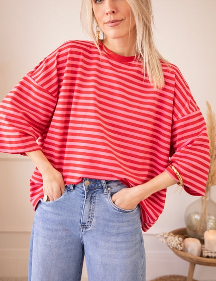 Sadie Stripe Bow Pink/Red - T-Shirt
