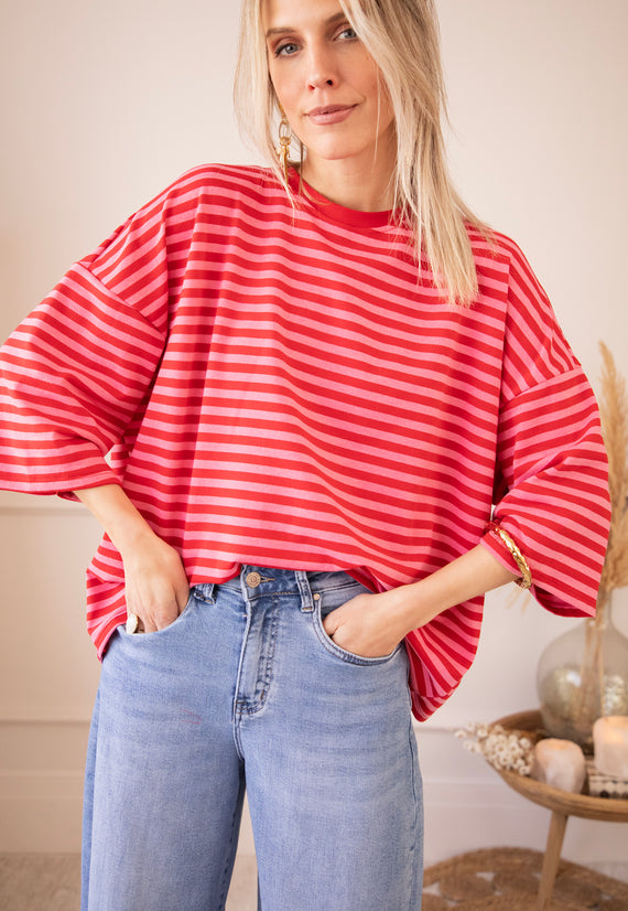 Sadie Stripe Bow Pink/Red - T-Shirt