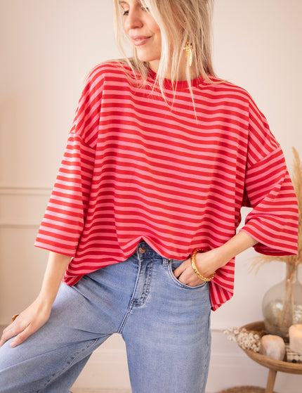Sadie Stripe Bow Pink/Red - T-Shirt