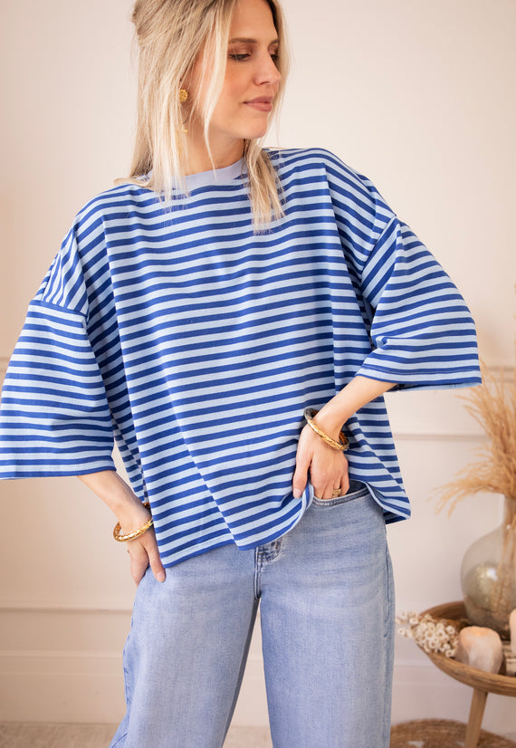 Sadie Stripe Bow Blue/Dark Blue - T-Shirt