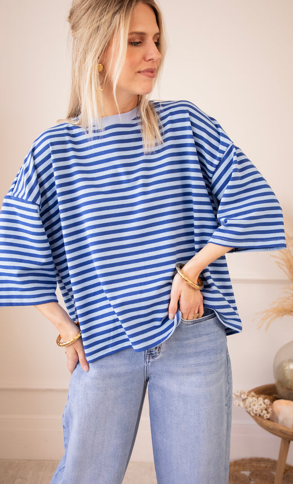 Sadie Stripe Bow Blue/Dark Blue - T-Shirt