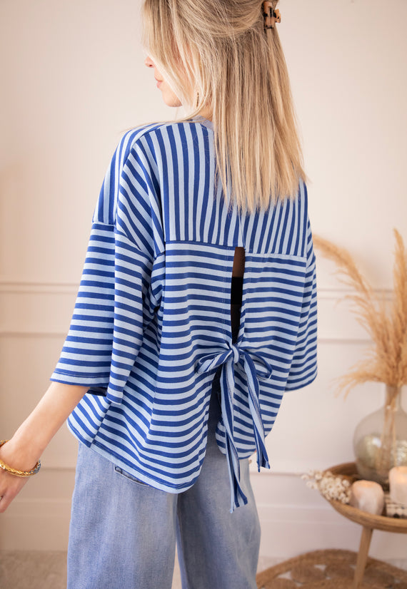 Sadie Stripe Bow Blue/Dark Blue - T-Shirt