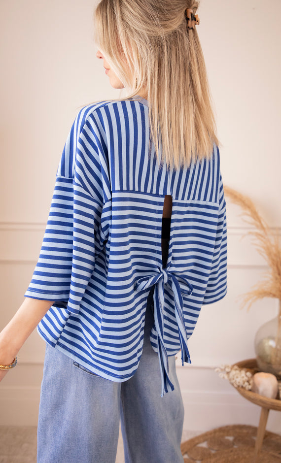Sadie Stripe Bow Blue/Dark Blue - T-Shirt
