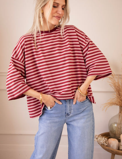 T-Shirt - Sadie Stripe Bow - Pink/Bordeaux