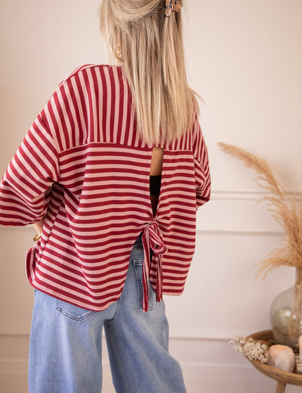 T-Shirt - Sadie Stripe Bow - Pink/Bordeaux