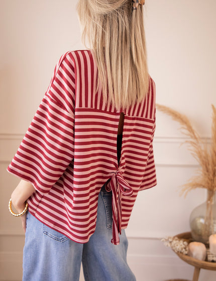 T-Shirt - Sadie Stripe Bow - Pink/Bordeaux
