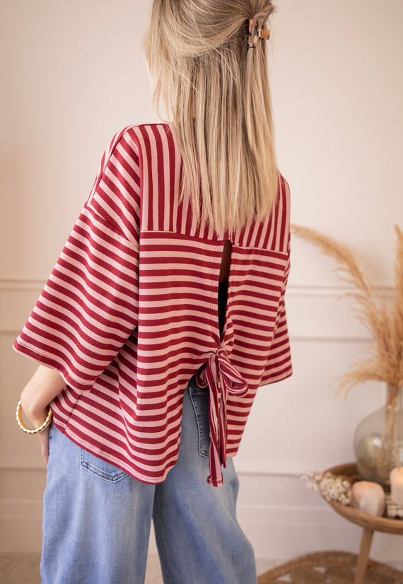 Sadie Stripe Bow Pink/Bordeaux - T-Shirt
