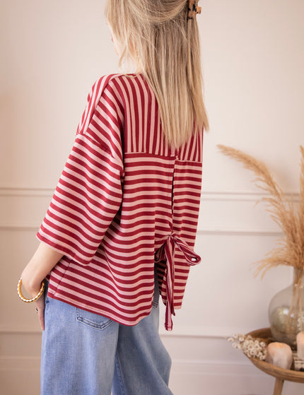T-Shirt - Sadie Stripe Bow - Pink/Bordeaux