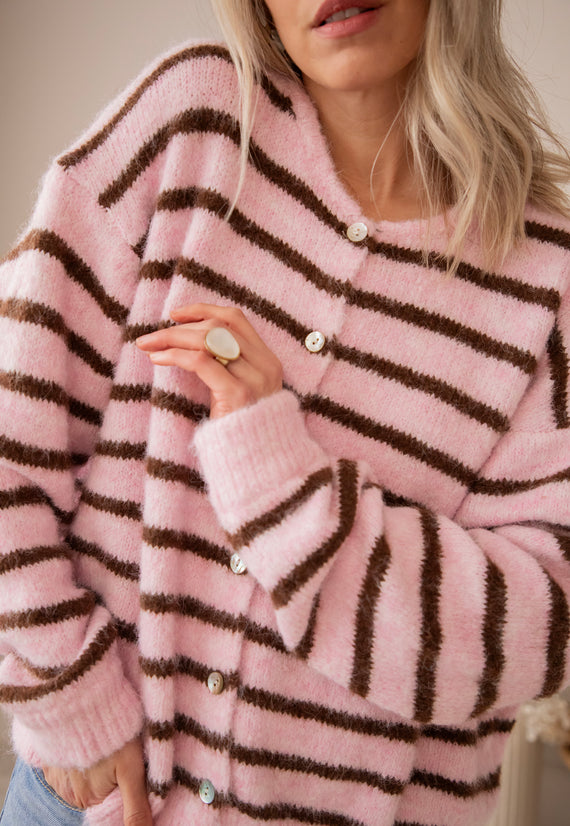 Samantha Stripe Baby Pink/Brown - Vest