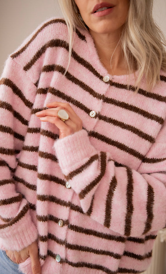 Samantha Stripe Baby Pink/Brown - Vest