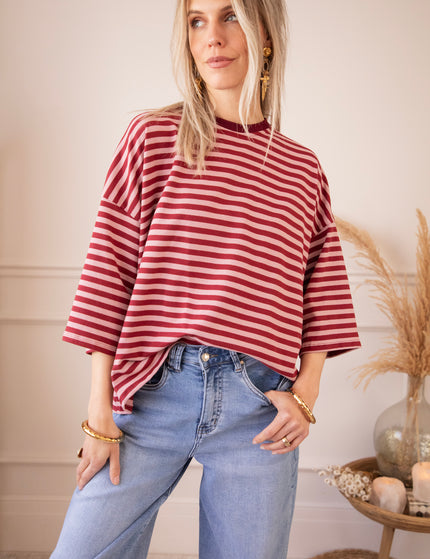 T-Shirt - Sadie Stripe Bow - Pink/Bordeaux