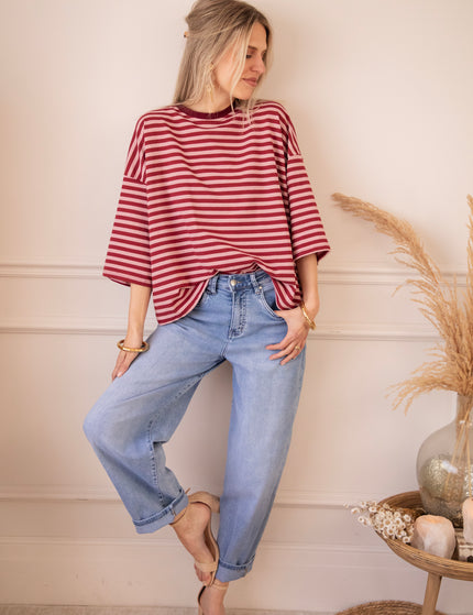 T-Shirt - Sadie Stripe Bow - Pink/Bordeaux