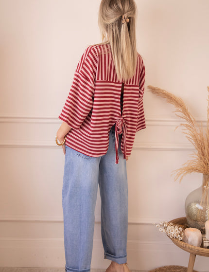 T-Shirt - Sadie Stripe Bow - Pink/Bordeaux