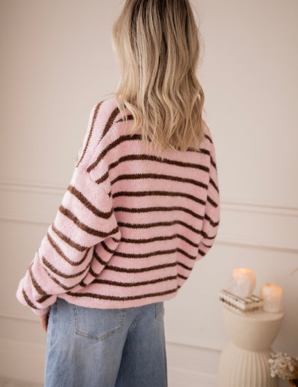 Samantha Stripe Baby Pink/Brown - Vest