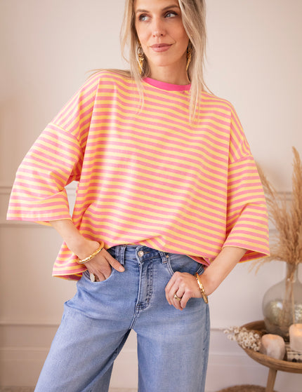 Sadie Stripe Bow Pink/Yellow - T-Shirt