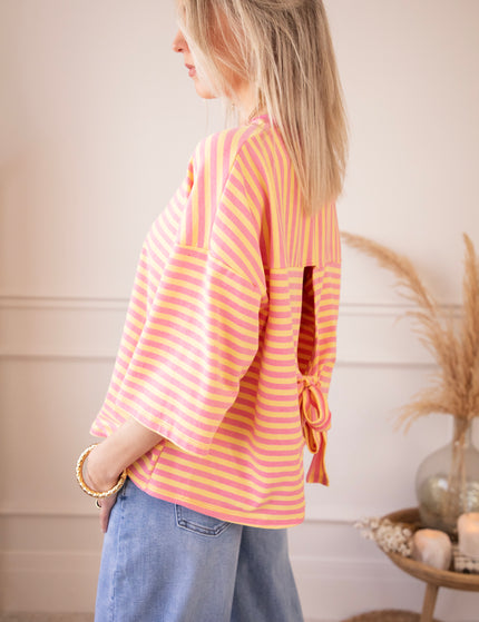 Sadie Stripe Bow Pink/Yellow - T-Shirt