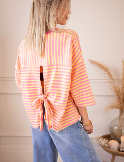Sadie Stripe Bow Pink/Yellow - T-Shirt