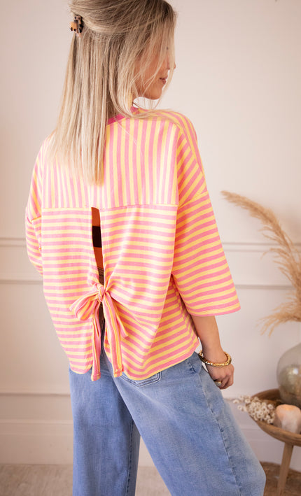 Sadie Stripe Bow Pink/Yellow - T-Shirt