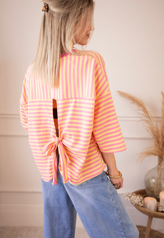 Sadie Stripe Bow Pink/Yellow - T-Shirt
