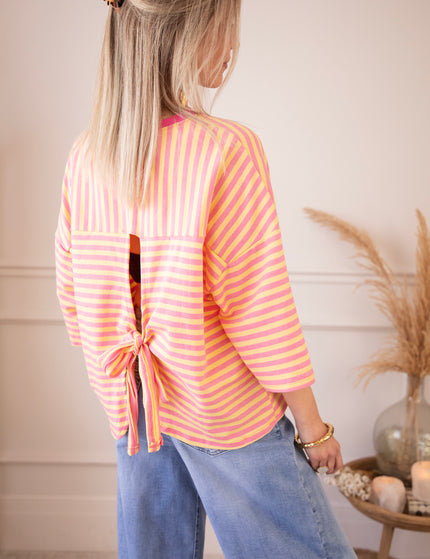 Sadie Stripe Bow Pink/Yellow - T-Shirt