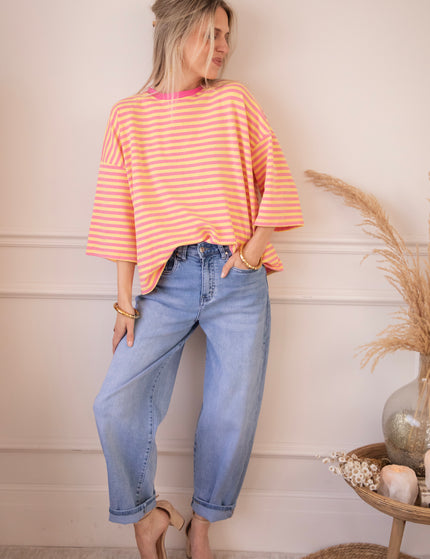 Sadie Stripe Bow Pink/Yellow - T-Shirt