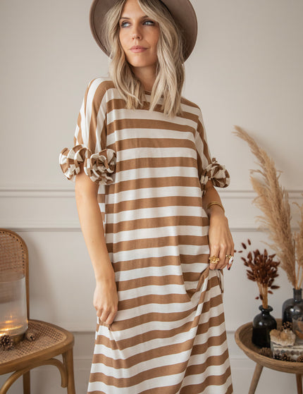 Zebrina Camel/White - Maxi Jurk