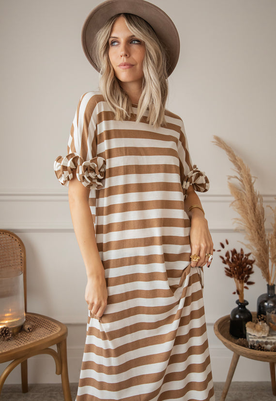 Zebrina Camel/White - Maxi Dress