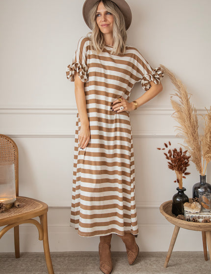 Zebrina Camel/White - Maxi Jurk