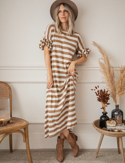 Zebrina Camel/White - Maxi Jurk