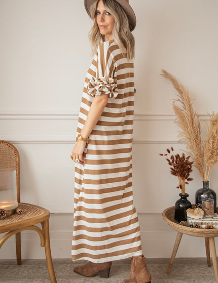 Zebrina Camel/White - Maxi Dress