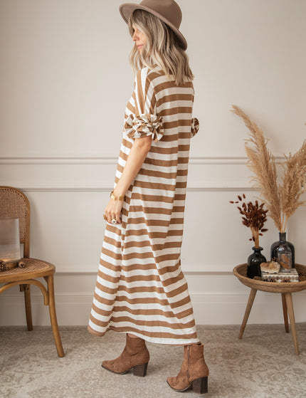 Zebrina Camel/White - Maxi Jurk