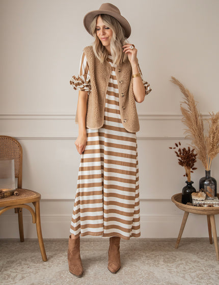 Zebrina Camel/White - Maxi Jurk