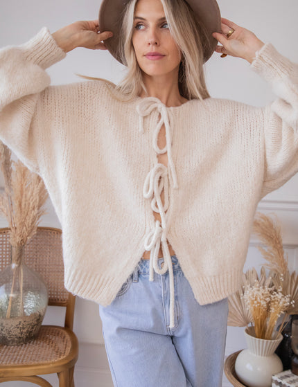 Baggy Bow Beige - Cardigan