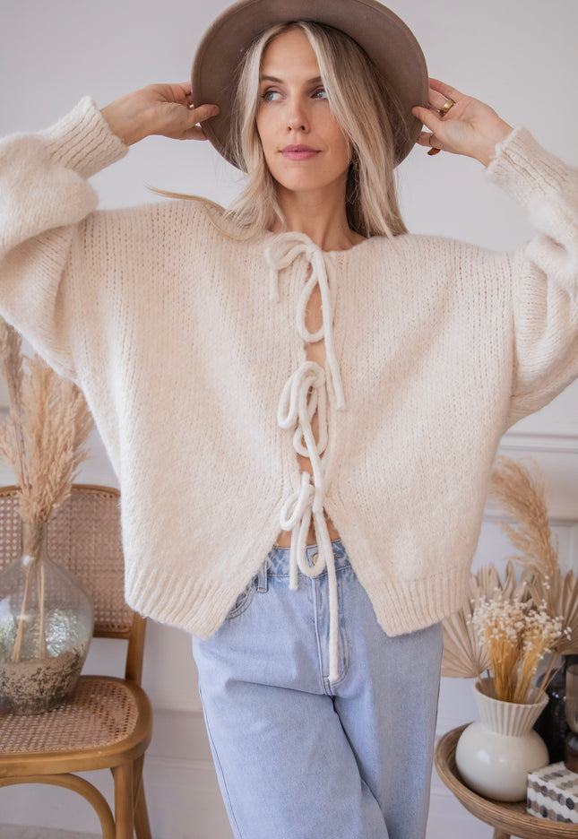 Strickjacke - Baggy Bow - Beige