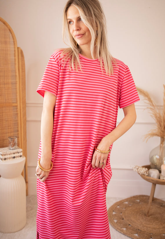 Sadie Stripe Pink/Red - Maxi Dress