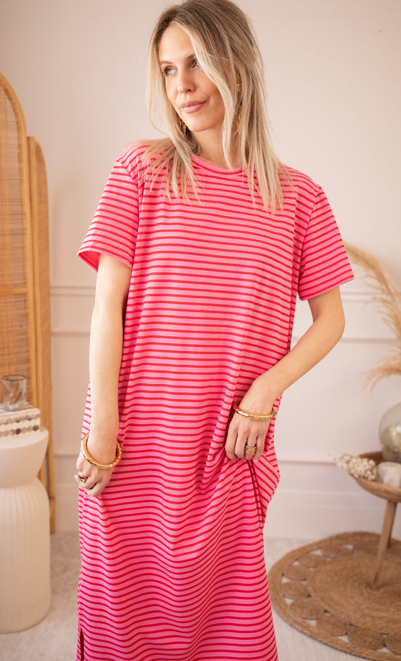 Sadie Stripe Pink/Red - Maxi Jurk