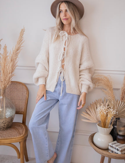 Baggy Bow Beige - Cardigan