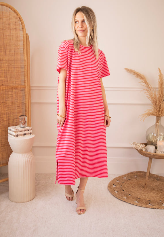Sadie Stripe Pink/Red - Maxi Dress