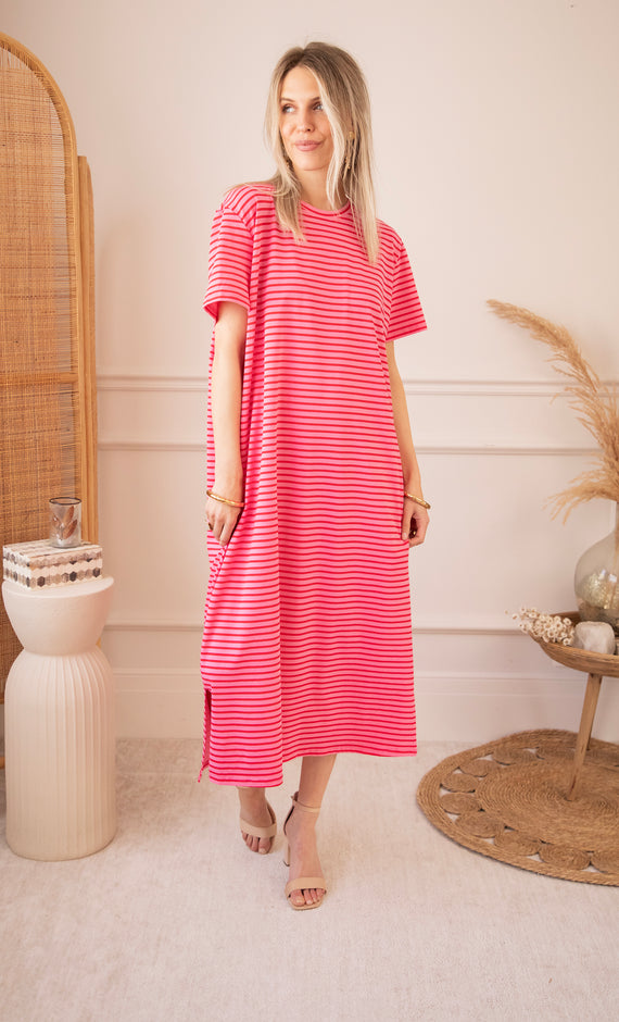 Sadie Stripe Pink/Red - Maxi Jurk